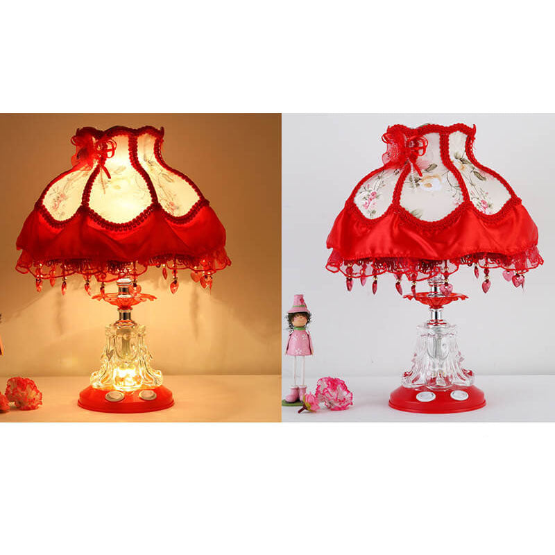 European Style Wedding Fabric Glass 1-Light Table Lamp - Elegant Home Decor for Wedding Reception, Vintage Bedside Lighting, Luxury Fabric Shade, Romantic Ambiance, Decorative Lighting Fixture, Stylish Gift Idea for Couples, Unique Wedding Centerpiece, De