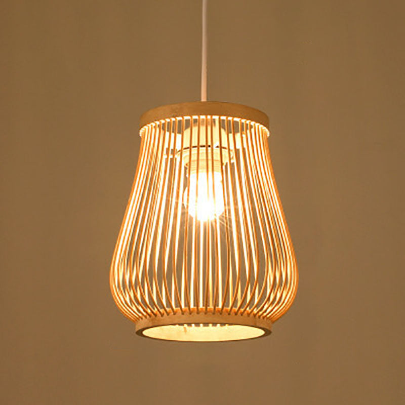 Japanese Zen Bamboo Weaving Lantern Pendant Light - 1-Light Hanging Fixture for Tranquil Spaces