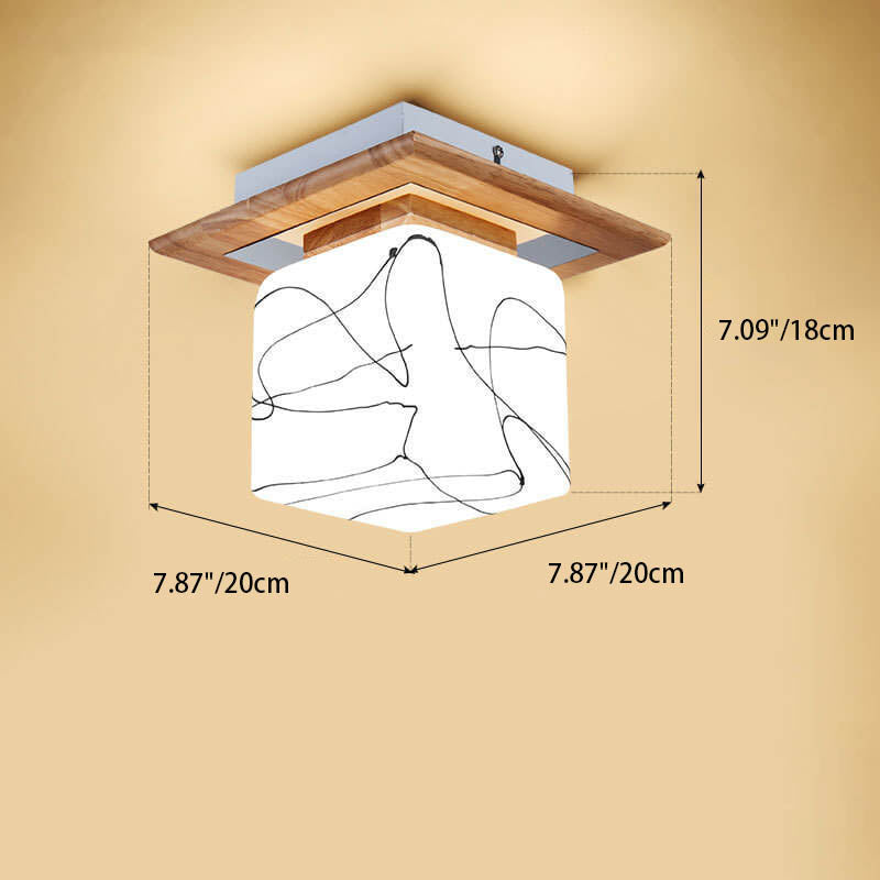 Modern Nordic Minimalist Wood Circular Square Semi-Flush Mount Ceiling Light