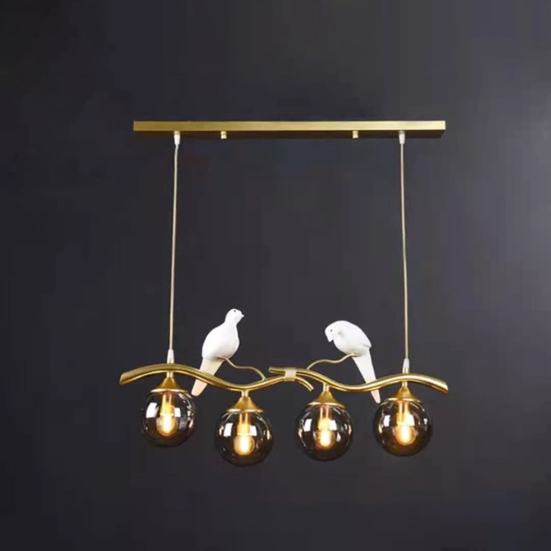 Contemporary Resin Bird Glass Ball Shade Chandelier - 4-Light Island Light for Living Room