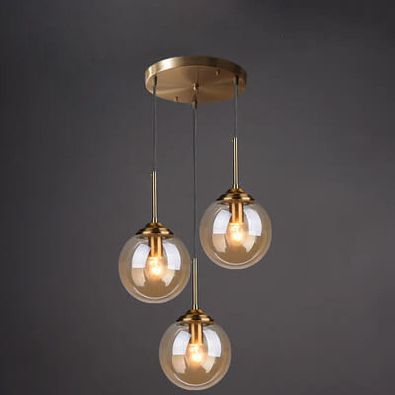 Contemporary Nordic Copper Glass Shade Island Light Chandelier - 1/3/5-Light for Dining Room