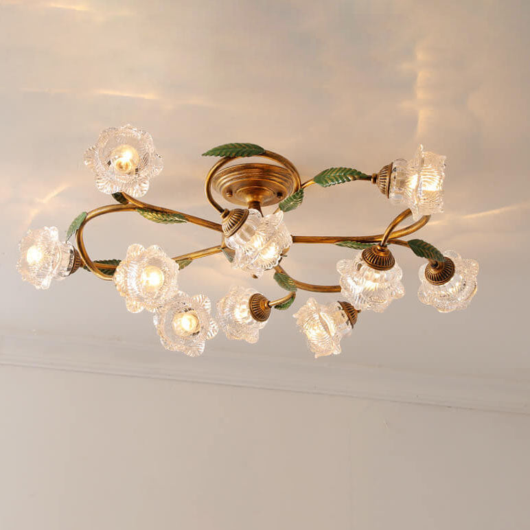 Modern Idyllic Iron Flower Branch Semi-Flush Mount Lighting - 6/8/10 Light