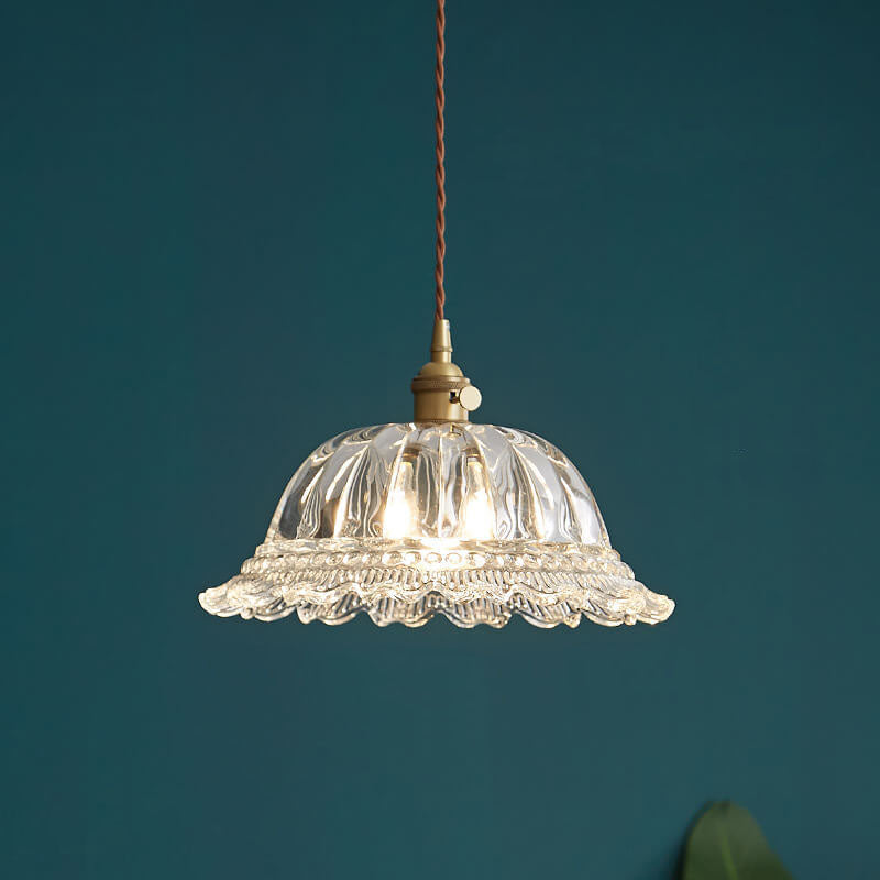 Contemporary Nordic Floral Glass Pendant Light - 1-Light Brass Fixture for Living Room & Bedroom