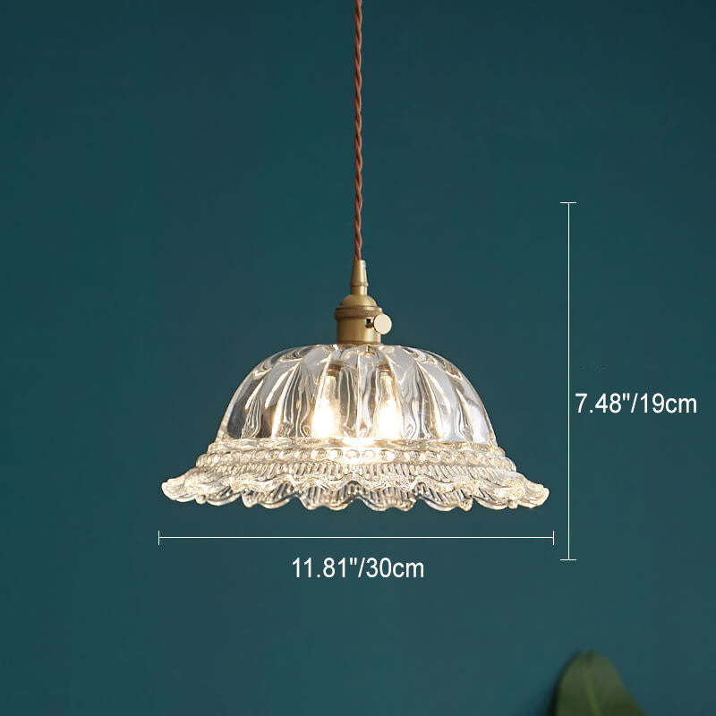 Contemporary Nordic Floral Glass Pendant Light - 1-Light Brass Fixture for Living Room & Bedroom