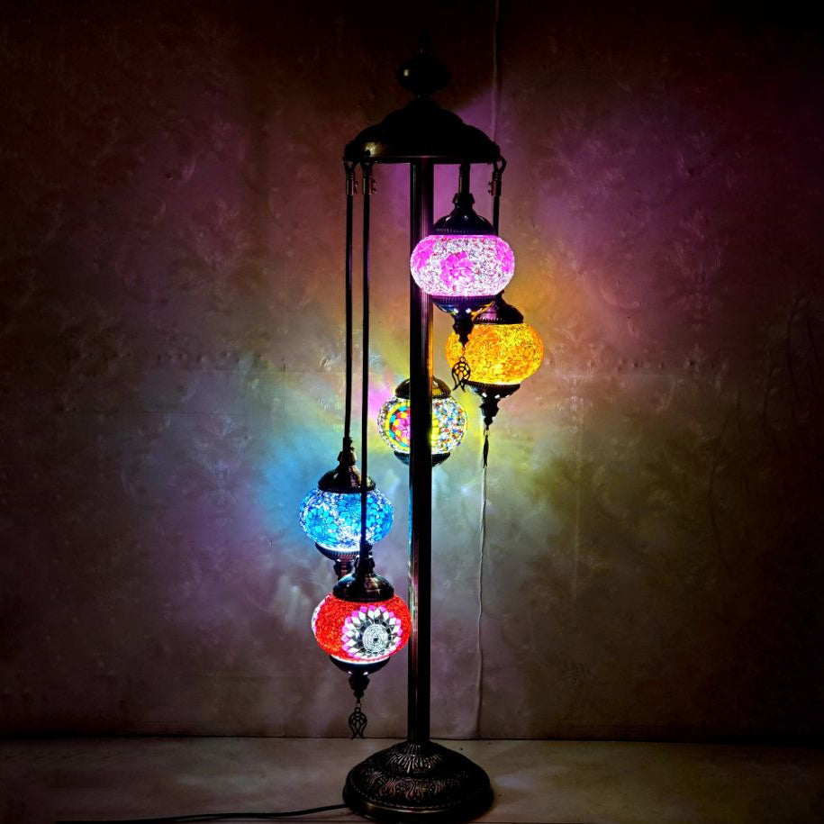 Tiffany Oval Ball Iron Stained Glass Floor Lamp - 5/7 Light for Living Room