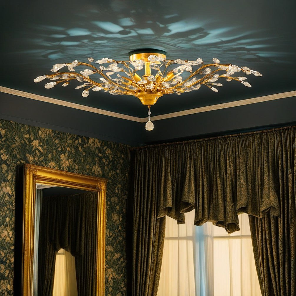 Traditional European Iron Crystal Semi-Flush Mount Ceiling Light - 4/5/6 Lights for Living Room