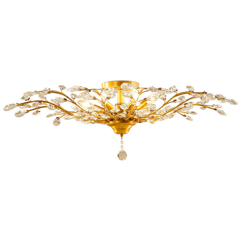 Traditional European Iron Crystal Semi-Flush Mount Ceiling Light - 4/5/6 Lights for Living Room