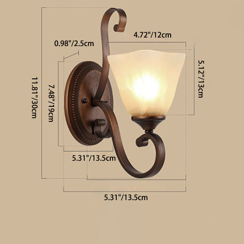 Vintage Round Glass Iron Wall Sconce Lamp - 1/2 Light Bedroom Fixture