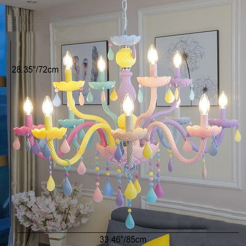 Modern Princess Macaroon Crystal Chandelier - 5/6/8/10/12/15 Light Options, Elegant Candelabra Design, Kids Room Decor, Stunning Glass Accents