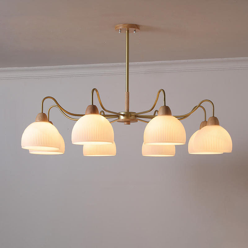 Contemporary Scandinavian Rubberwood Iron Round Chandelier - 3/6/8 Lights for Living Room