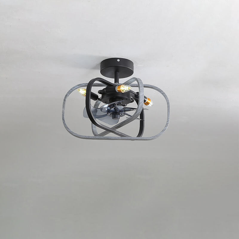 Industrial Minimalist Copper Iron Semi-Flush Mount Ceiling Fan Light - 4-Light Round Square Design