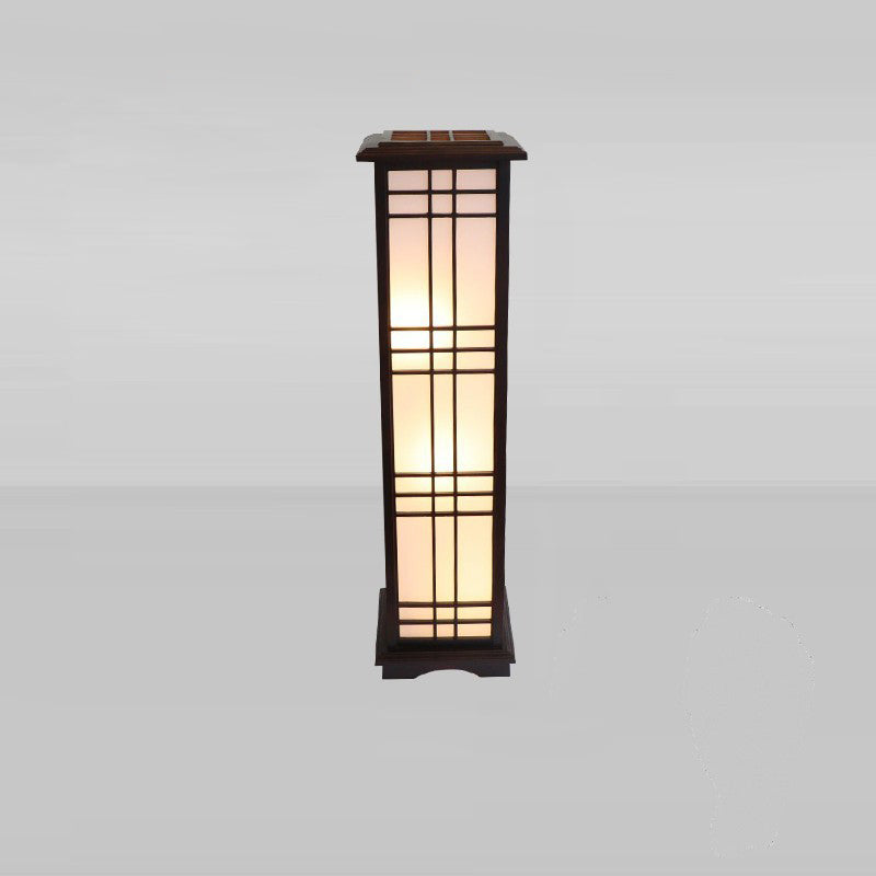 Traditional Chinese Rectangular Parchment Wood 1-Light Floor Lamp for Entertainment Rooms