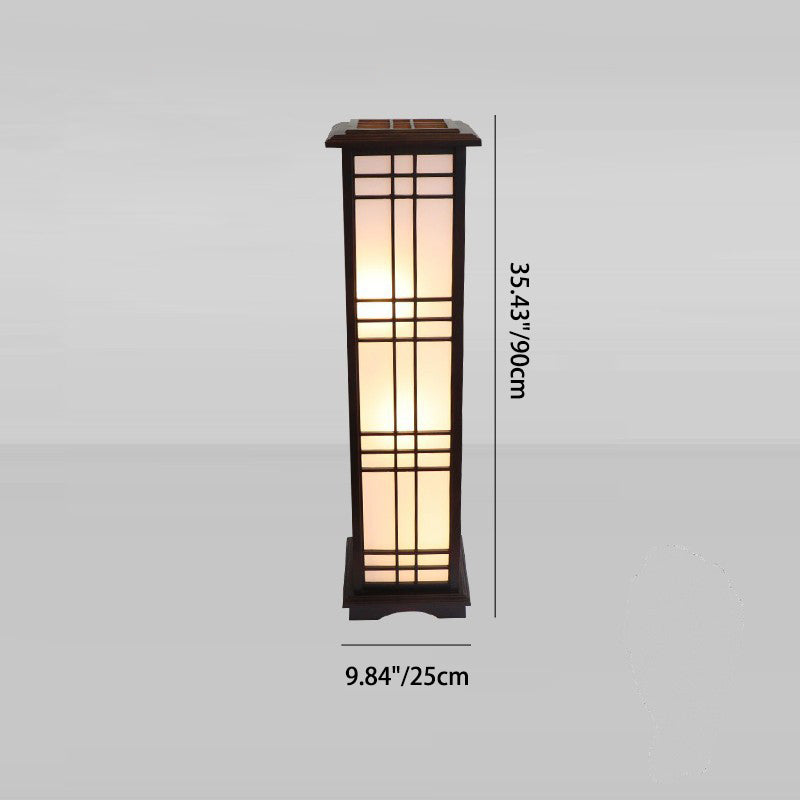 Traditional Chinese Rectangular Parchment Wood 1-Light Floor Lamp for Entertainment Rooms