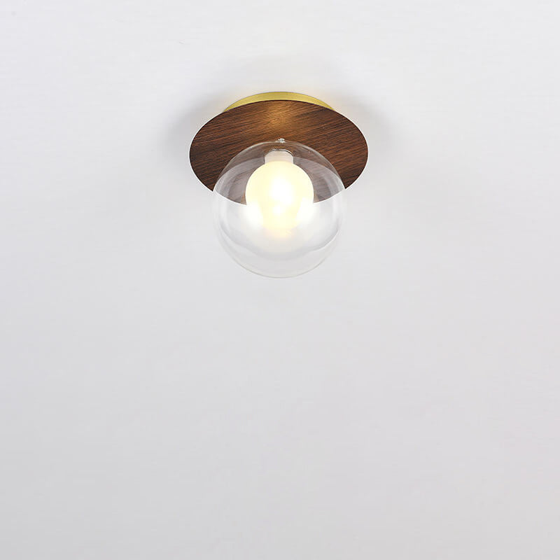 Traditional Japanese Glass Iron Woodgrain Semi-Flush Mount Ceiling Light