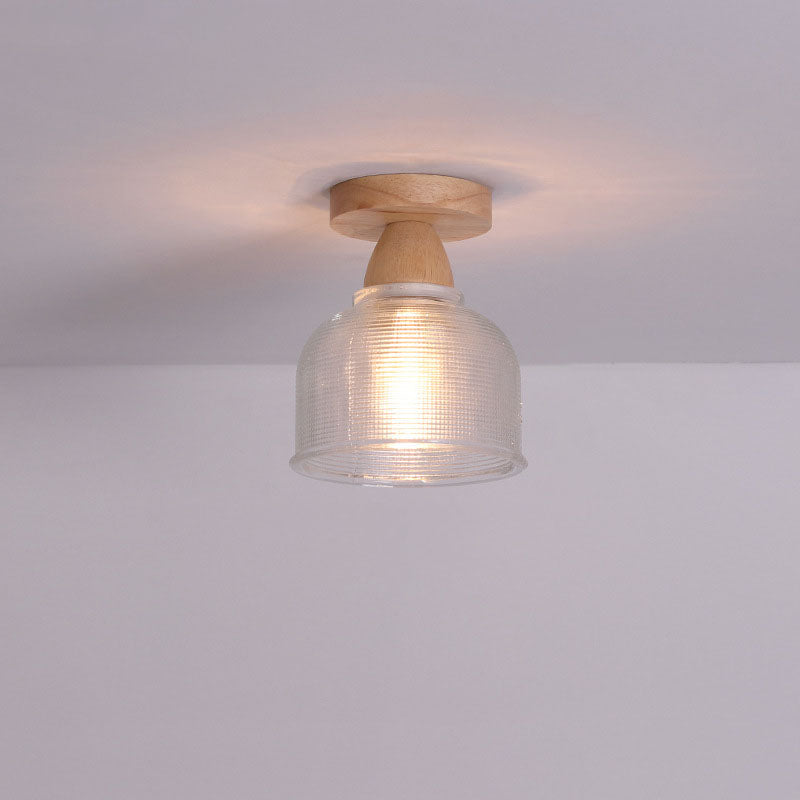 Japanese Minimalist Log Glass Semi-Flush Mount Light