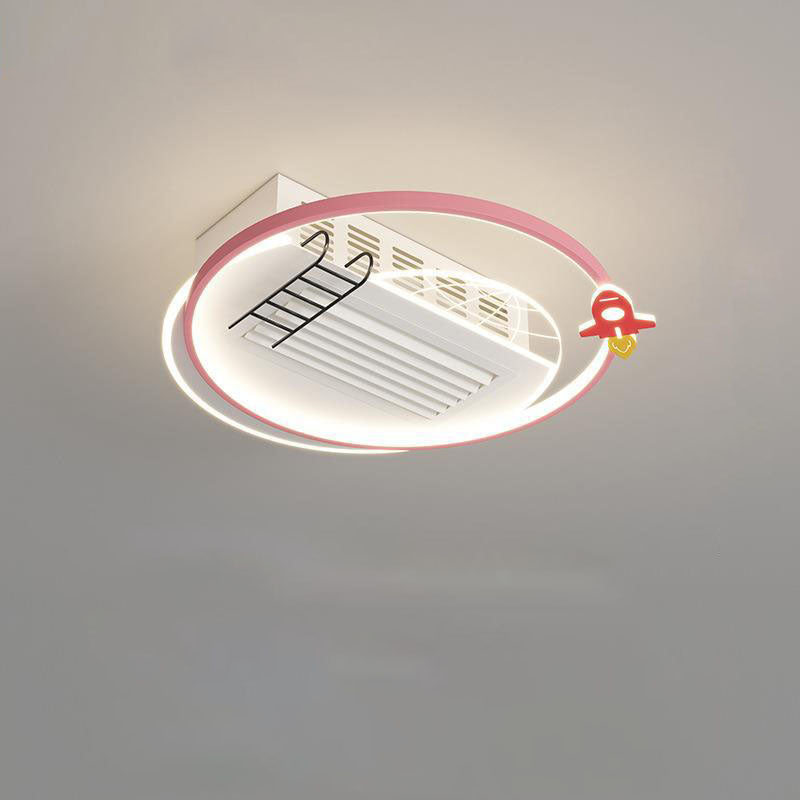 Contemporary Acrylic Astronaut Moon LED Ceiling Fan Light - Kids Bedroom Flush Mount, Invisible Bladeless Design.