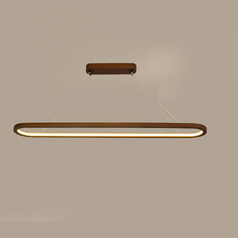 Modern Chinese Solid Wood Round Ring LED Chandelier Island Light