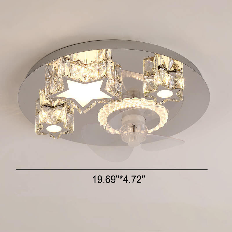 Modern Luxury Crystal Stainless Steel LED Ceiling Fan Light