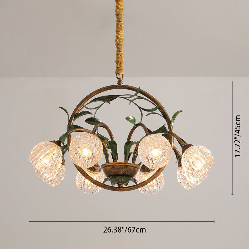 Modern Art Deco Iron Lacquered 6/8-Light Chandelier with Tulip Glass Crystal Shade for Living Room