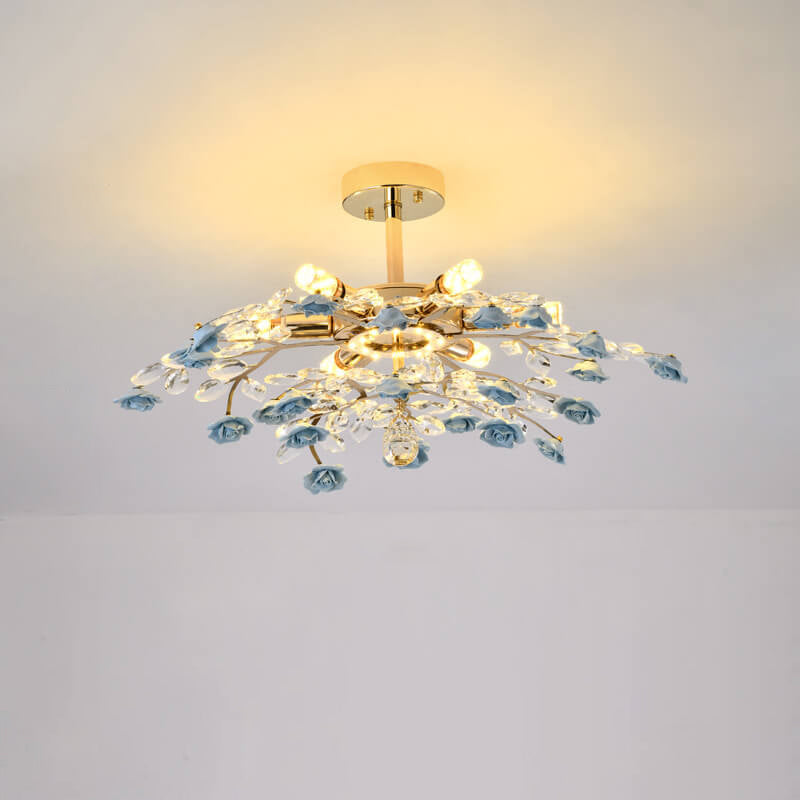 Modern Luxury Rose Iron Ceramic Crystal Chandelier 6/7/8 Light