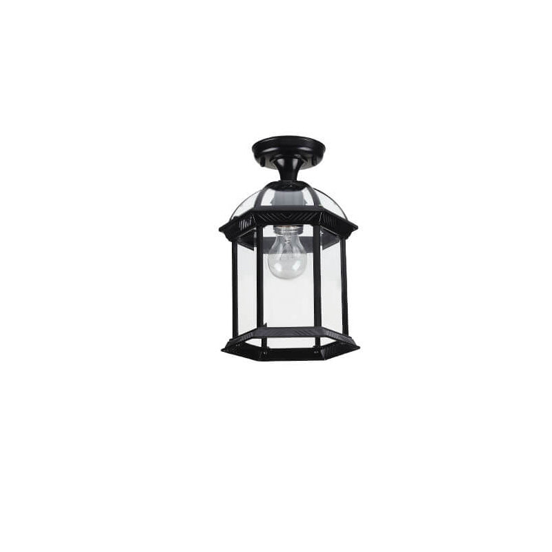 Traditional Outdoor Hexagonal Waterproof Lantern - 1-Light Semi-Flush Mount Ceiling Fixture