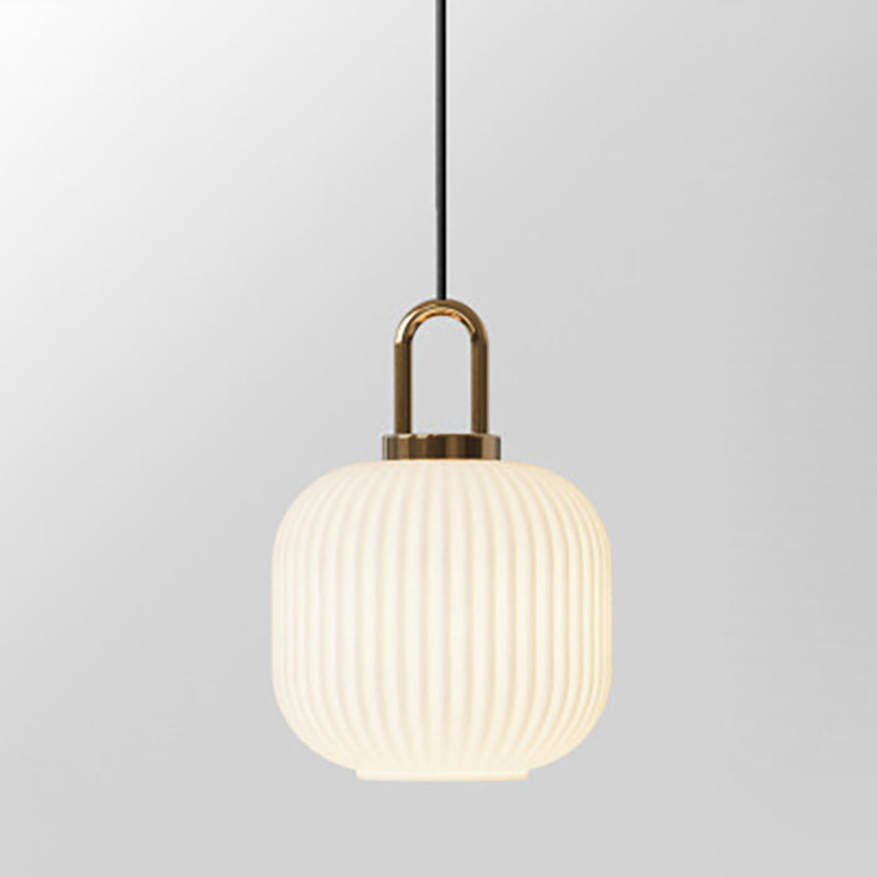 Contemporary Nordic Oval Pumpkin Pendant Light - Striped Glass & Stainless Steel 1-Light for Living Room