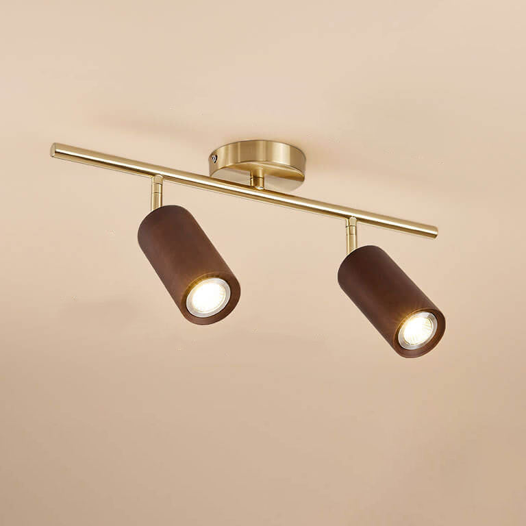 Modern Minimalist Walnut Wood LED Semi-Flush Mount Ceiling Light for Living Room