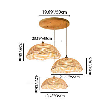 Modern Minimalist Bamboo Lantern Chandelier - 3 Light Fixture