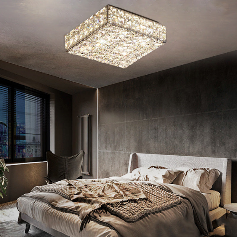 Modern Luxury LED Flush Mount Ceiling Light - Stainless Steel & Crystal Design for Living Room