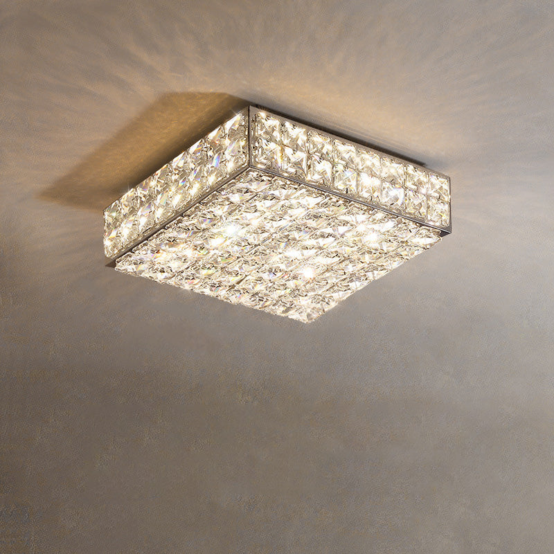Modern Luxury LED Flush Mount Ceiling Light - Stainless Steel & Crystal Design for Living Room