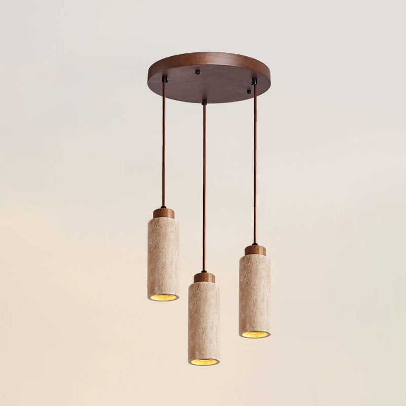 Wabi-Sabi Solid Wood & Stone Island Light Chandelier - 1/2/3-Light Rustic Fixture