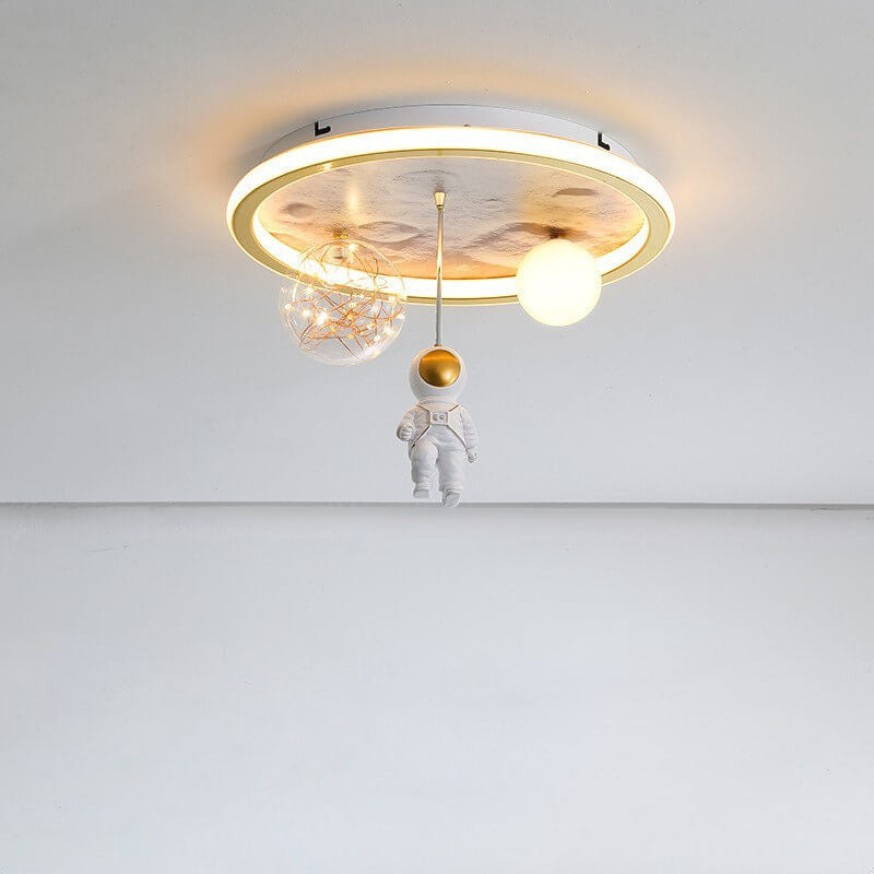 Children's Cartoon Astronaut Moon Acrylic LED Flush Mount Ceiling Light for Kids Room, Space Theme Bedroom Lighting, Cute Astronaut Design, Kids Night Light, Durable & Energy Efficient Ceiling Fixture, Ideal for Nursery & Playroom Decor