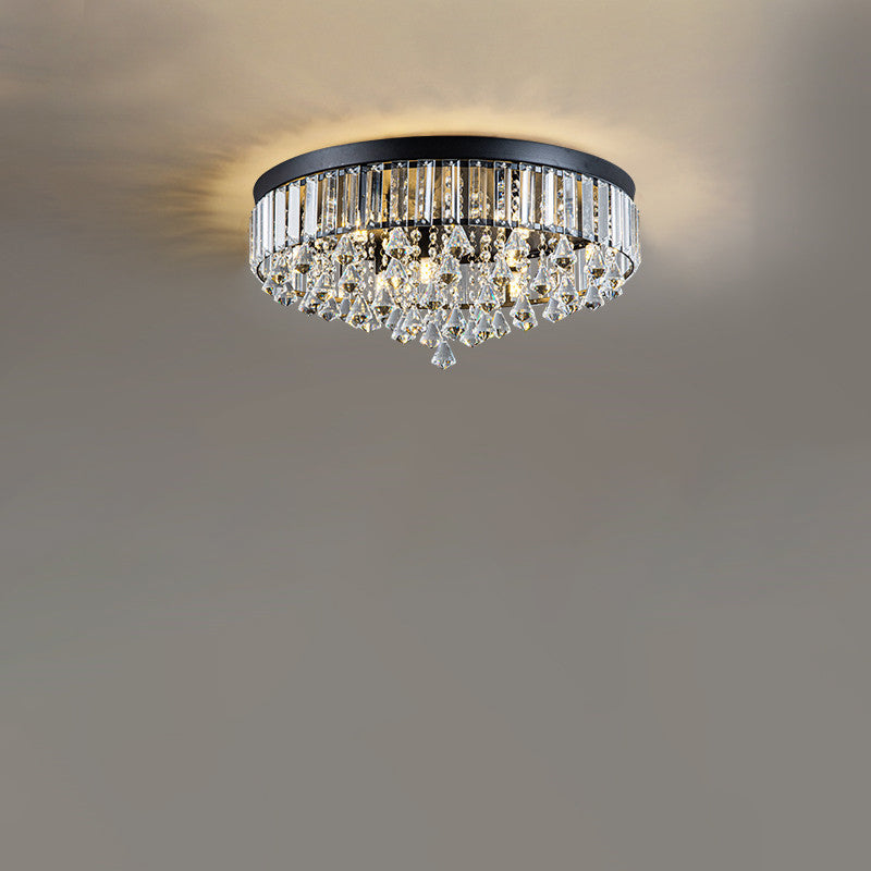 Modern Luxury Round Iron Crystal Beads Flush Mount Ceiling Light 6/9-Light Living Room Fixture
