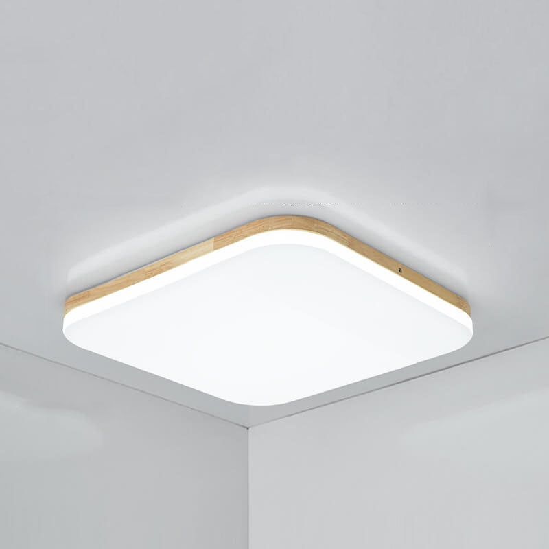 Nordic Solid Wood LED Flush Mount Ceiling Light - Rectangular PVC Design