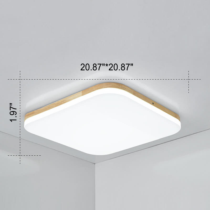 Nordic Solid Wood LED Flush Mount Ceiling Light - Rectangular PVC Design