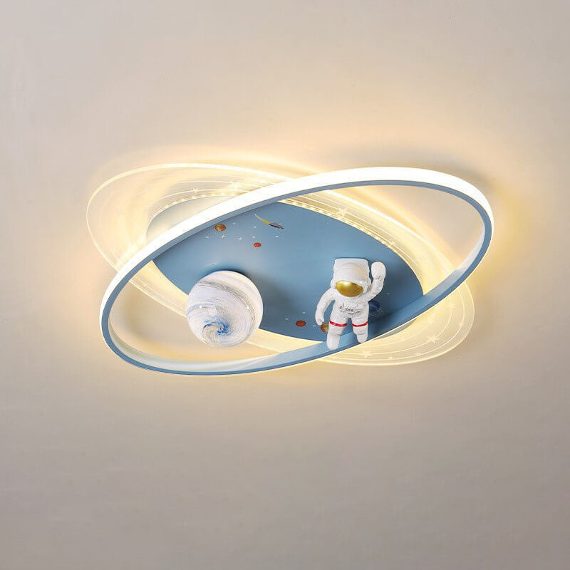 Childlike Cartoon Astronaut Acrylic LED Flush Mount Ceiling Light, Kids Bedroom Lighting, Space Theme Nursery Light, Fun Astronaut Design, Colorful Ceiling Fixture for Children, Modern Flush Mount Light, Creative Kids Room Decor, Unique Space Adventure Li