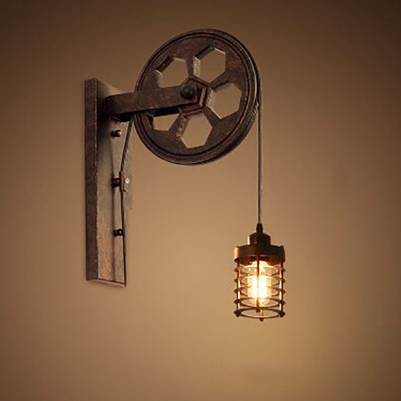 Vintage Industrial Iron Pulley Wall Sconce Lamp - 1-Light Fixture 

Elevate your home decor with this stylish vintage industrial pulley wall sconce. Crafted from durable iron, this 1-light lamp combines rustic charm with modern functionality. Perfect for