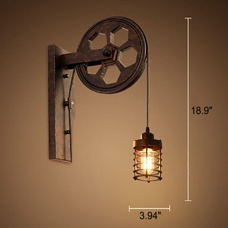 Vintage Industrial Pulley Wall Sconce - 1-Light Iron Lamp