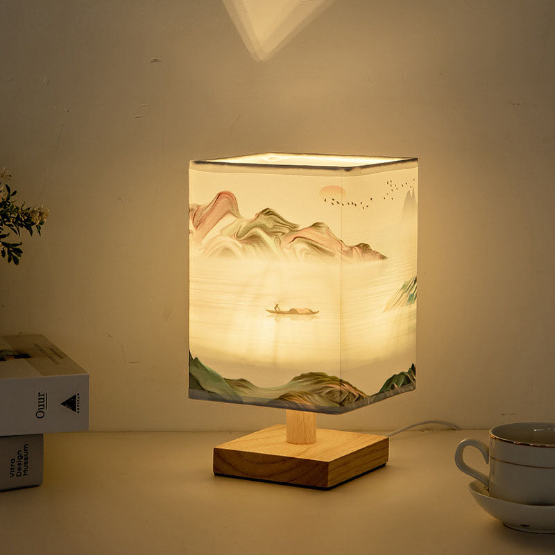 Contemporary Creative Fabric Square USB LED Table Lamp for Bedroom Nightstand Lighting, Dimmable Touch Control, Modern Home Decor, Stylish USB Rechargeable Lamp, Warm White & Color Changing, Perfect for Reading & Relaxation