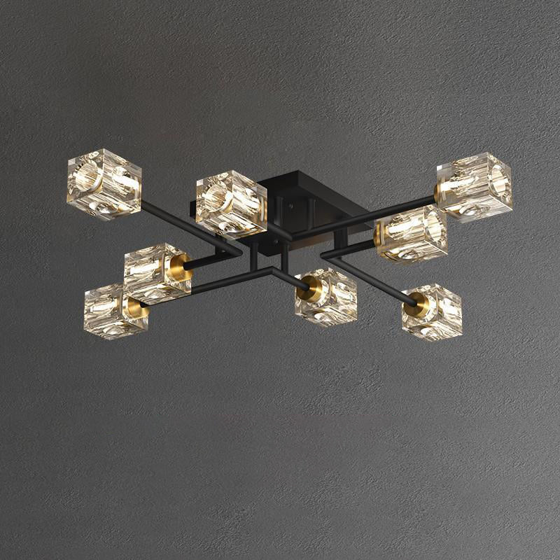 Contemporary Luxury Copper Crystal Semi-Flush Mount Ceiling Light - 4/6/8 Light Options for Living Room
