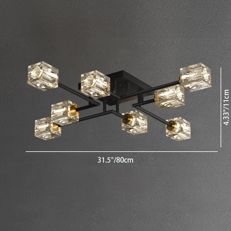 Contemporary Luxury Copper Crystal Semi-Flush Mount Ceiling Light - 4/6/8 Light Options for Living Room