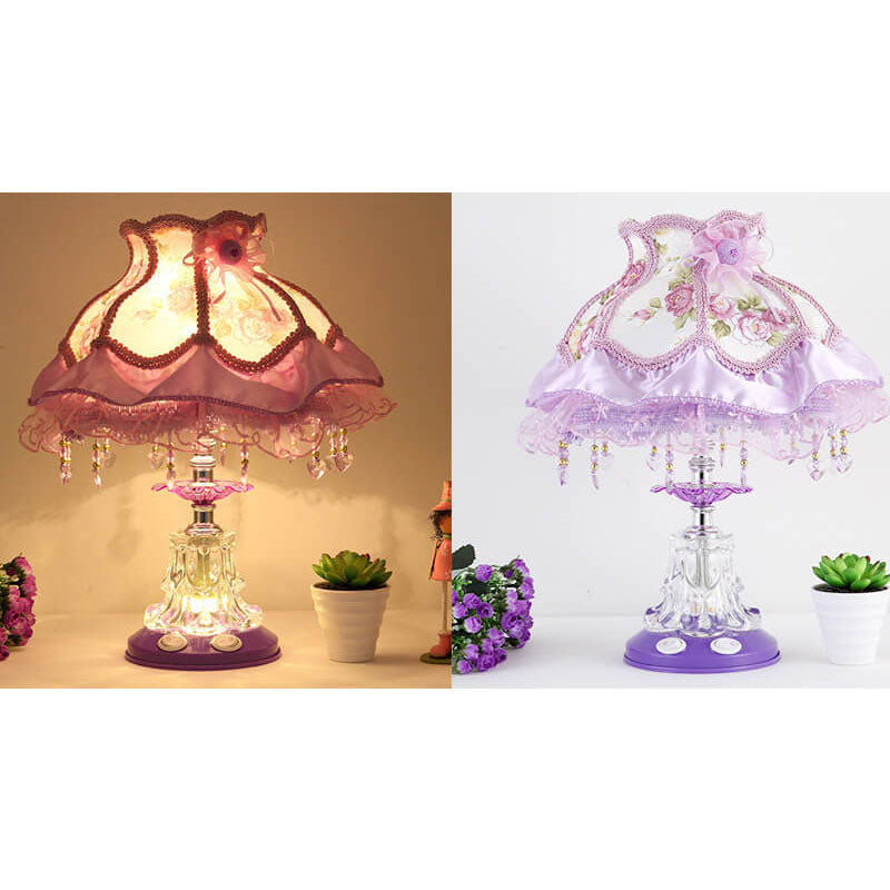 European Style Wedding Fabric Glass 1-Light Table Lamp - Elegant Home Decor for Wedding Reception, Vintage Bedside Lighting, Luxury Fabric Shade, Romantic Ambiance, Decorative Lighting Fixture, Stylish Gift Idea for Couples, Unique Wedding Centerpiece, De