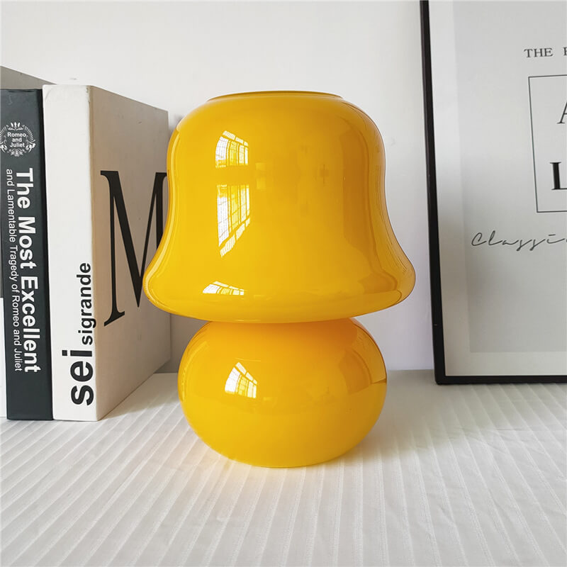 French Cream Handmade Glass Mushroom 1-Light Table Lamp, Unique Artisan Table Lamp, Vintage-Inspired Home Lighting, Decorative Glass Lamp, Soft Glow Interior Illumination, Modern Table Lamp for Living Room and Bedroom, Stylish Mushroom Design Lighting, Ar