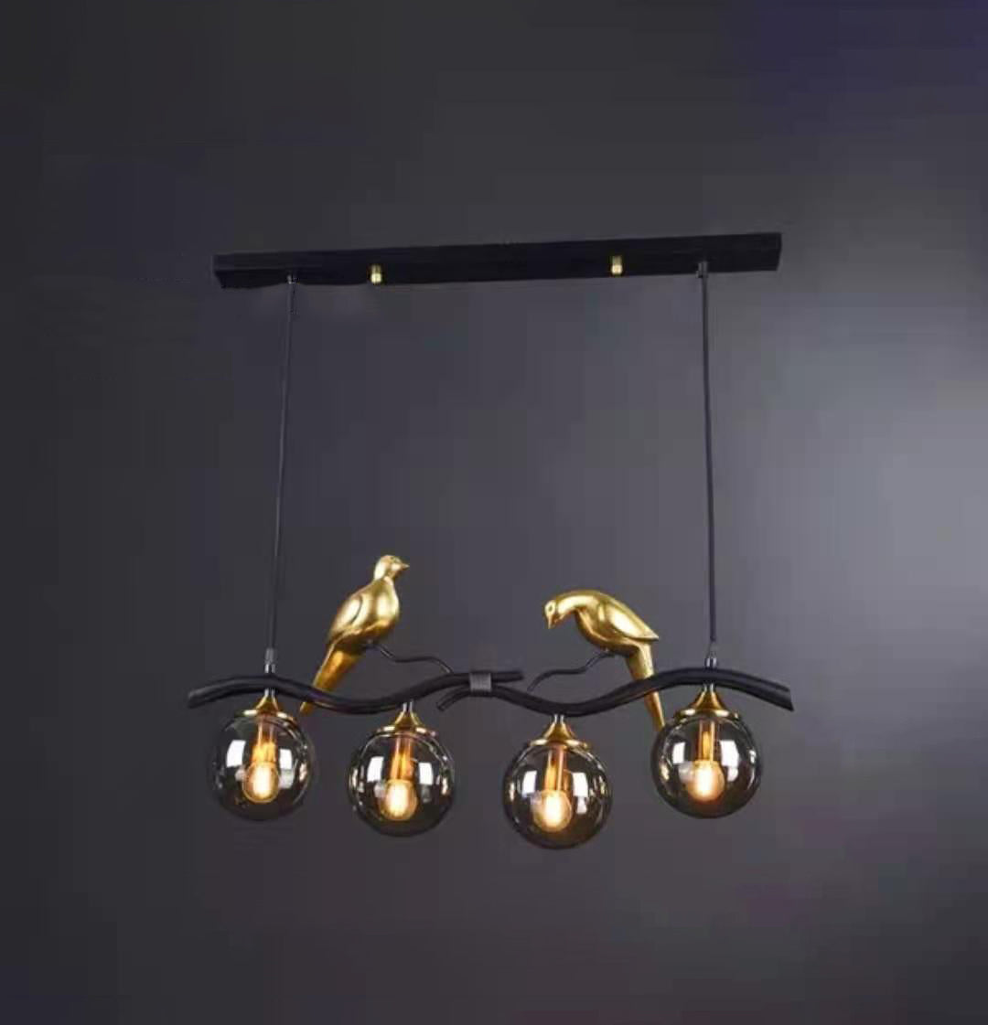 Contemporary Resin Bird Glass Ball Shade Chandelier - 4-Light Island Light for Living Room