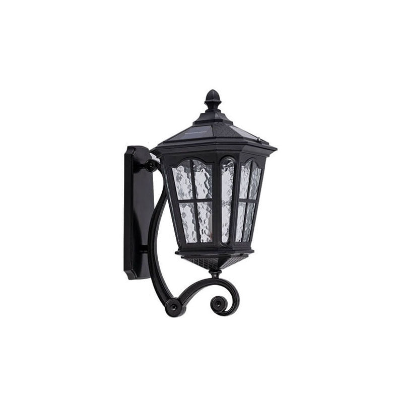 Traditional Solar Outdoor Lantern Wall Sconce - Aluminum Glass Waterproof 1-Light Patio Lamp