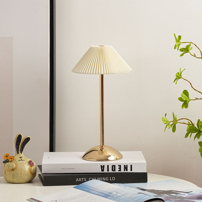 Contemporary Scandinavian Rechargeable Iron Fabric Conic Pleated 1-Light Table Lamp Bedside Modern Design Portable Nightstand Lighting Stylish Minimalist Home Decor Eco-Friendly Rechargeable LED Lamp Perfect for Bedroom Living Room Office Accent Light