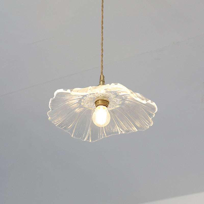 Modern Art Deco Sunflower Copper Glass Pendant Light - Living Room Essential