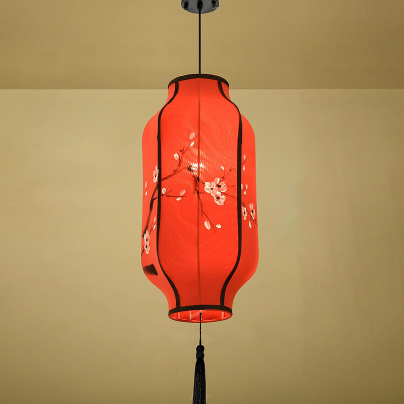 Oriental Antique Handmade Oval Lantern Pendant Light - 1-Light Fabric Fixture