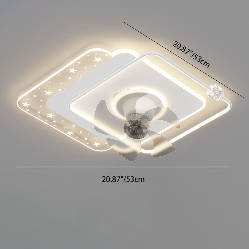 Contemporary Iron Acrylic LED Round Square Ceiling Fan Light for Bedroom