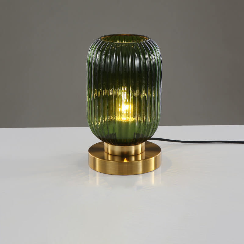 Nordic Striped Glass Oval Design 1-Light Table Lamp, Modern Home Lighting, Scandinavian Style Accent Lamp, Decorative Desk Light for Living Room, Bedroom Nightstand, Unique Interior Decor, Stylish and Elegant Illumination